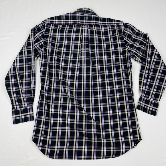 Peter Millar Mens Medium Plaid Button Down Shirt Navy Purple Cotton Long Sleeve - Picture 7 of 8